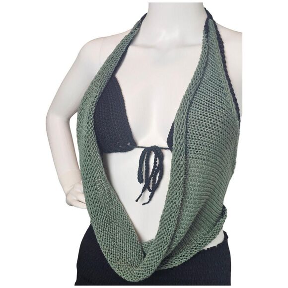 Handmade Knit Halter Top with Crochet Bra - Picture 5 of 8